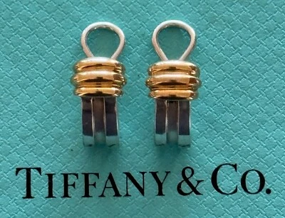 Tiffany & Co.  Atlas Groove  Earrings Sterling Silver 925 &18k Gold Clip On - Image 1 of 4
