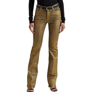 Ralph Lauren NWOT Women's High Rise Gold Metallic Jeans Size 16 W - Picture 1 of 9