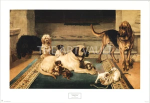 Hundekunstdruck William Trood A Domestic Scene Hundesemuseum 32x22 in - Bild 1 von 6
