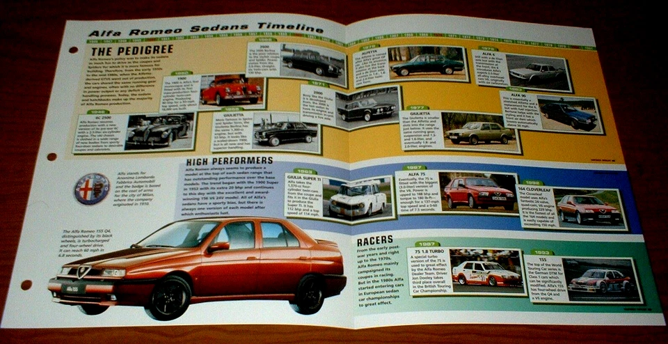 1946-99 HISTORY OF ALFA ROMEO SEDANS BROCHURE 46-99 AF Giulietta Turbo 156★★ - Image 1 of 1