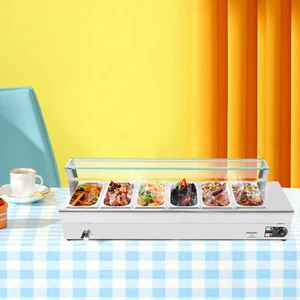 Servidor Buffet Eléctrico Bain Marie 1200W 6 Sartenes Encimera Comercial Calentador de Alimentos - Imagen 1 de 14