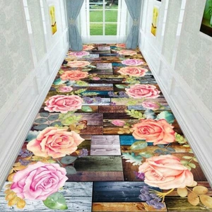 Pink Red Classical Floral Runner Rug Wooden Flowers Carpet for Hallway Laundry - Picture 1 of 7