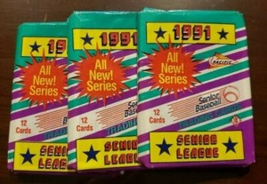 (3) 1991 Pacific Senior League Baseball Wax Packs SEALED 12 Trading Cards / pack