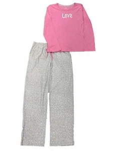 Womens Pink & Gray Love 2PC Pajama Sleep Set Valentines Day Hearts - Picture 1 of 1