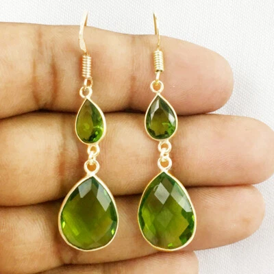 925 Sterling Silver Peridot silver/ Gold/Rose Gold Plated Earrings Gift - Image 1 of 4