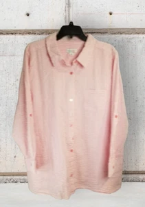 Denim & Co. Women's Blouse Seersucker Stripe Pink Size 2XP Long Sleeve Classic - Picture 1 of 6