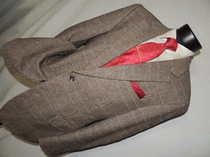 Exquisite Jos A. Bank men's Brown plaid 100% Camel Hair jacket coat 44 R - Picture 1 of 9