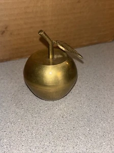 Vintage BRASS Apple With Leaf Trinket Box Container 3 “ tall - Picture 1 of 5