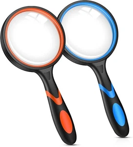 2 Pcs Magnifying Glass 10X Handheld Reading Magnifier - 75MM Large Magnifying - Picture 1 of 7