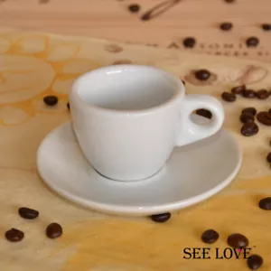 55cc Italy Professional Espresso Cup White Porcelain Thick Coffee Cup W/ Saucer - Picture 1 of 10
