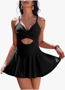 AI'MAGE Para Mujer Vestido de Baño de Una Pieza Cuello en V Falda Atada Traje de Baño Push Up Abdomen - Imagen 1 de 6