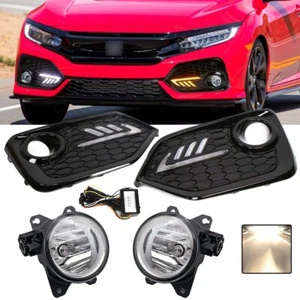 LH RH For 2016 2017 2018 2019 2020 2021 Honda Civic Bumper Fog Lights Lamp DRL - Picture 1 of 13