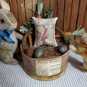 PRIMITIVE VINTAGE VICTORIAN STYLE EASTER RABBIT BUNNY EGGS TUCK BOWL FILL PILLOW - Picture 1 of 10