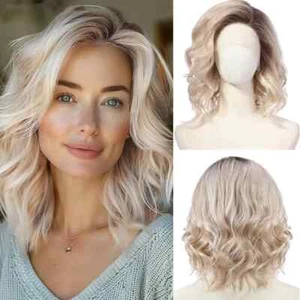 Peluca corta ondulada cabello humano ombre rubia cabello en capas parte lateral encaje frontal bob peluca - Imagen 1 de 5