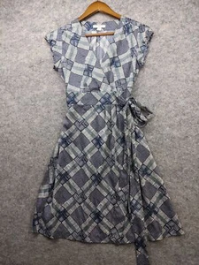 Banana Republic Wrap Dress Womens 2 P Gray Blue Geometric Cap Sleeve - Picture 1 of 13