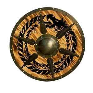 Viking Shield Medieval Battle Ready Shield Wooden Shield 24" inch Halloween Deco - Picture 1 of 3