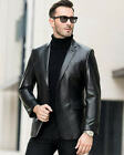 Men's Genuine Lambskin Leather Blazer Jacket Two Button Black Slim Fit Coat~Gfs