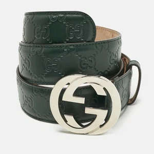 Gucci Green Guccissima Leather Interlocking G Buckle Belt 90 CM - Picture 1 of 7