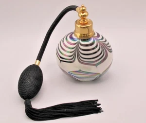 De Colección Art Deco Perfume Atomizador E&R Corona Dorada Arte Vidrio Blanco Negro Oro-Borla - Imagen 1 de 10