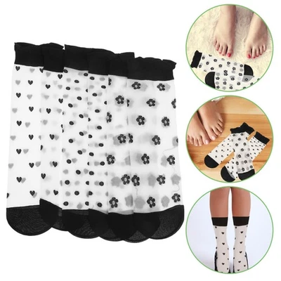  3 coppie calzini trasparenti Summer Shin Mesh Lace Women Girls Girls Caving - Immagine 1 di 4