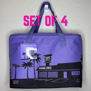 Set of 4 — Trader Joe’s Large Reusable Insulated Cooler Tote Bag Lavender Purple - Foto 1 di 16