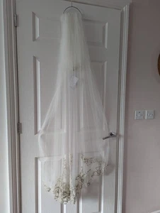 Brautschleier Hochzeit Perlen Silber Fingerspitze Handarbeit UK UVP 80 Zoll UVP 295 £ - Bild 1 von 5