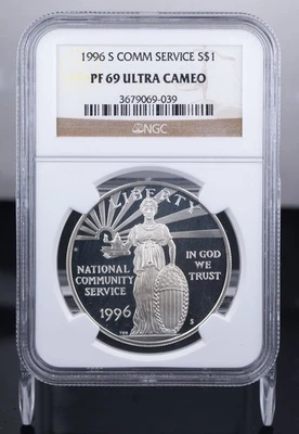 Certified 1996-S Silver $1 NGC PF69 Ultra Cameo Community Service  - Image 1 of 4