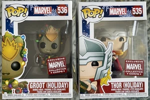 Funko Pop! LOT Thor Holiday 535 & Groot Holiday 536 Collector Corps Marvel Excl - Bild 1 von 1