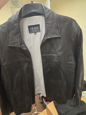 Chaqueta de cuero XXL negra Izod para hombre cremallera completa cuero real ligeramente usada ¡LIMPIA!! Foto 1 de 4