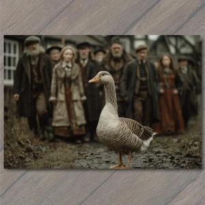 Art Print Goose Village Procession Rustic Farm Folks Woodland Path Gathering - Picture 1 of 1