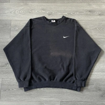 Moletom Nike vintage anos 90 masculino grande preto desbotado pulôver gola redonda Swoosh - Imagem 1 de 4