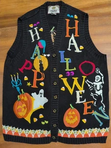 Tiara International Happy Halloween M Fun Spooky Ugly Fall Chunky Holiday Vest - Picture 1 of 15