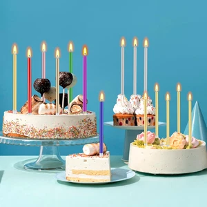 Candele Compleanno Lunghe Sottili 48 Pezzi - Set Decorazione Torta Metallizzata Colorata - Foto 1 di 18