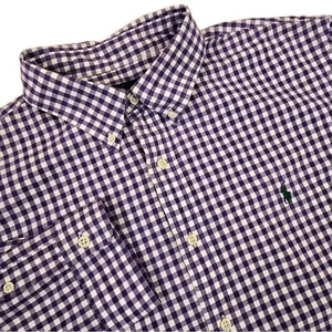 Ralph Lauren Men's XL Button Down Shirt Long Sleeve Purple Gingham Green Pony - Picture 1 of 8