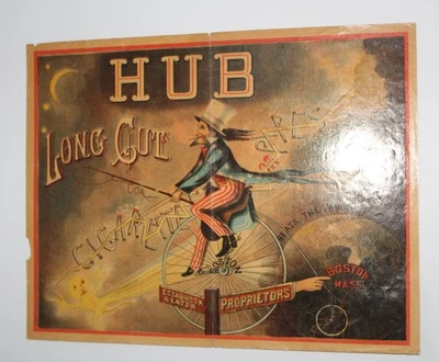 ESCASO Carrito de Tabaco "The Hub Long Cut" Estabrook Etiqueta 9" x 11.5" Foto 1 de 3