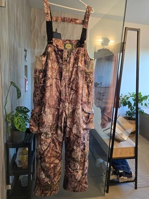 Cabelas Insulated Bibs Mens Overalls Dry-Plus Silent Suede Hunting Woodlands Cam - Image 1 of 4