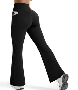 Women Flared Yoga Pants with Pockets Soft High Waisted Wide Leg Workout Leggi... - Picture 1 of 7