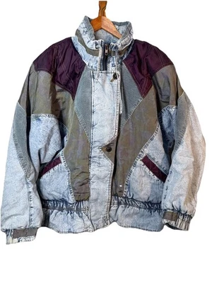 Vintage 90s NY Girl Acid Wash Denim Jacket Med Zip Buttons Pockets Drawstring - Image 1 of 4