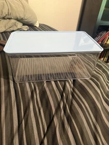 mDesign Home Organizer Clear Plastic Stackable Blue Storage Box 12.75" x 7.25" - Picture 1 of 7