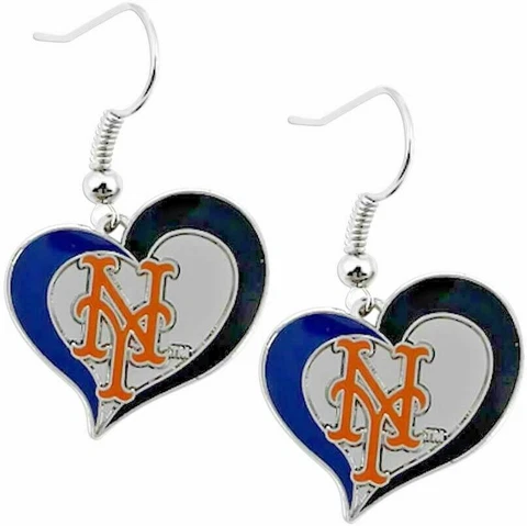 New York Mets MLB Team Swirl Heart Earrings Cover