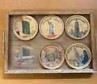 Vintage 1950s New York City Souvenir Wood Coasters and Tray Made in Japan