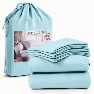 4-Piece Premium Bamboo Blend Bed Sheet Set Deep Pocket Breathable Soft Sheets - Image 1 of 4