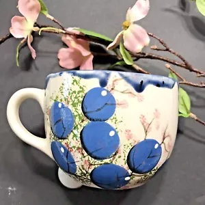 Made Alaska Blueberries Cobalt Blue Drip Glaze Coffee Cup Handmade Art Pottery - Picture 1 of 5
