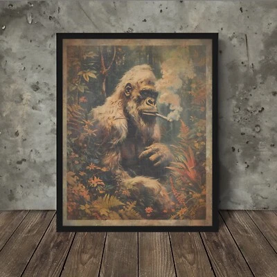 SASQUATCH CANNABIS SMOKE Wall Art, Bigfoot 420 Pothead Poster, Yeti Weed Decor - Image 1 of 4