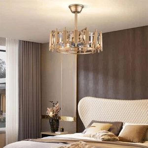20"Ceiling Fan Light Matte Gold Chandelier Pendant Lamp Flush Mount Lamp Fixture - Picture 1 of 24