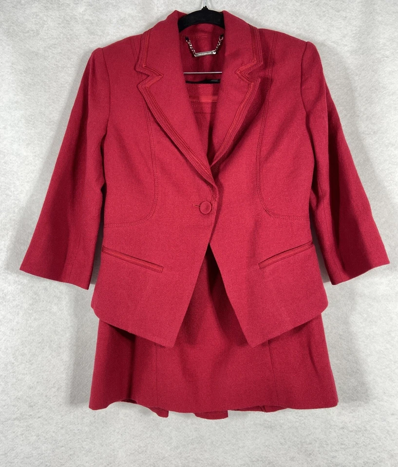 Traje Falda Mujer Casa Blanca Mercado Negro 2 Piezas 4 Rojo Blazer Botones Mezcla Lana Foto 1 de 4