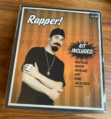 CONVIÉRTETE EN RAPERO Kit Bigote CABRA Sombrero COLLAR Anillo DIENTES DORADOS Nuevo ENVÍO GRATUITO Foto 1 de 4