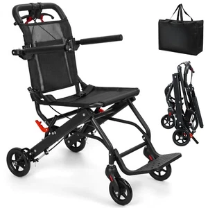 13lb Lightweight Wheelchair Foldable Aluminum Alloy Ultra-Thin Transport Chair - Picture 1 of 14