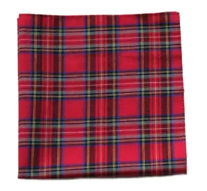 Gascoigne Red Tartan Plaid Pocket Square Cotton Men's - Picture 1 of 2