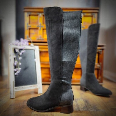 Botas de tecido Unisa over-the-knee preto e cinza 8W panturrilha larga - Imagem 1 de 4